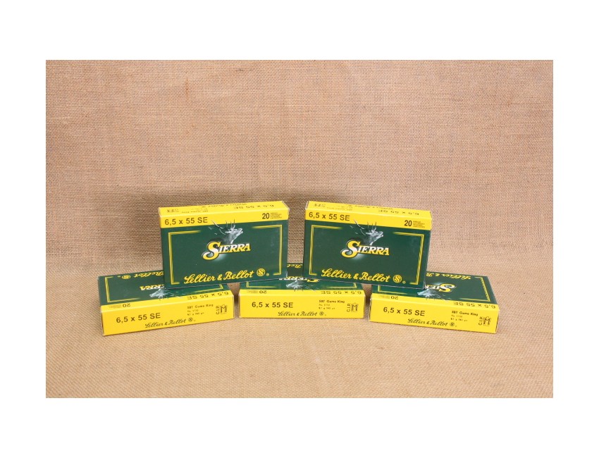 Lot de 5 boites Sellier & Bellot calibre 6,5x55 SE, 140 grain SBT Game King