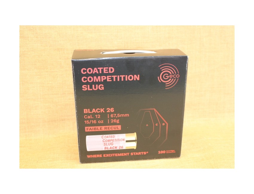 Boite de 100 cartouches GECO Coated Competition Black cal. 12/67,5 SLUG 26g