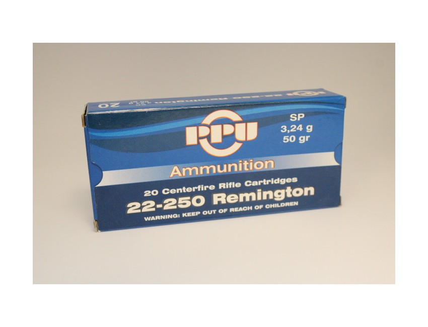 PPU calibre 22-250 SP, 50 grains/ 3,24 gr /20