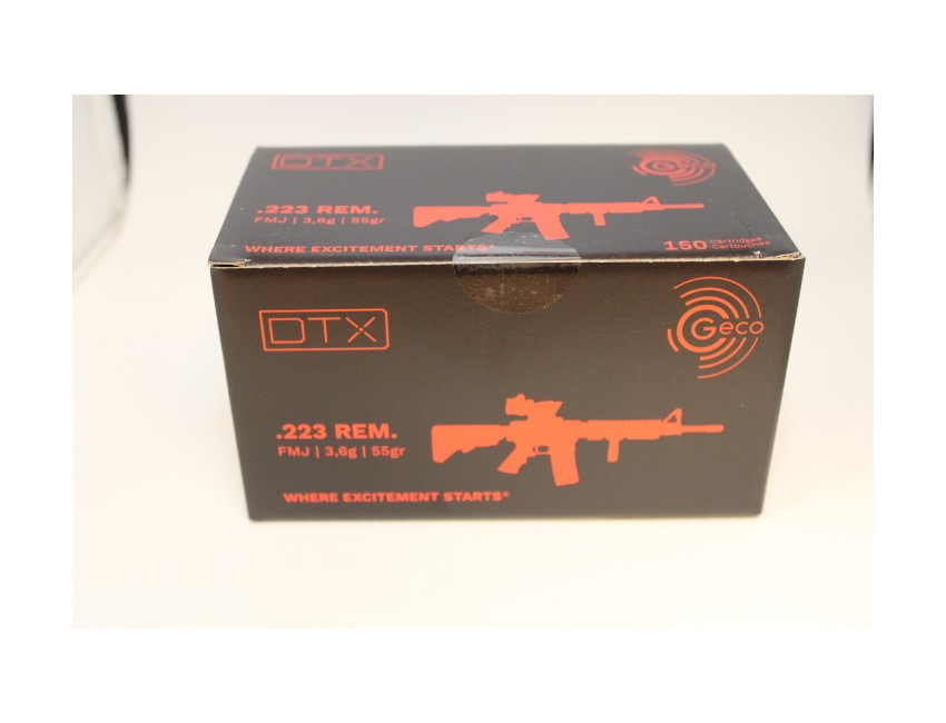 Geco calibre 223 Rem , DTX FMJ, 55 grains/ 3,6 gr
